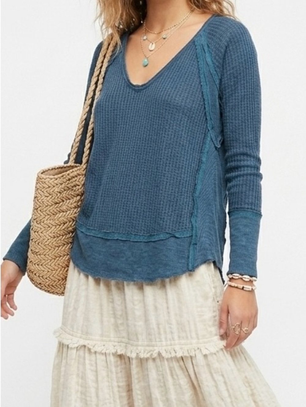 Free People We The Free Catalina Thermal Top Blue XS